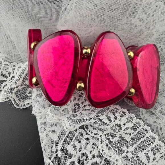 Resin/Lucite Pink Necklace Bracelet & Earrings Jewelry Set BOLD Statement - Picture 2 of 11